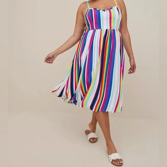Torrid Midi Challis Skater Dress Striped Rainbow Colorful Pride Plus Sz 4X - Picture 6 of 10